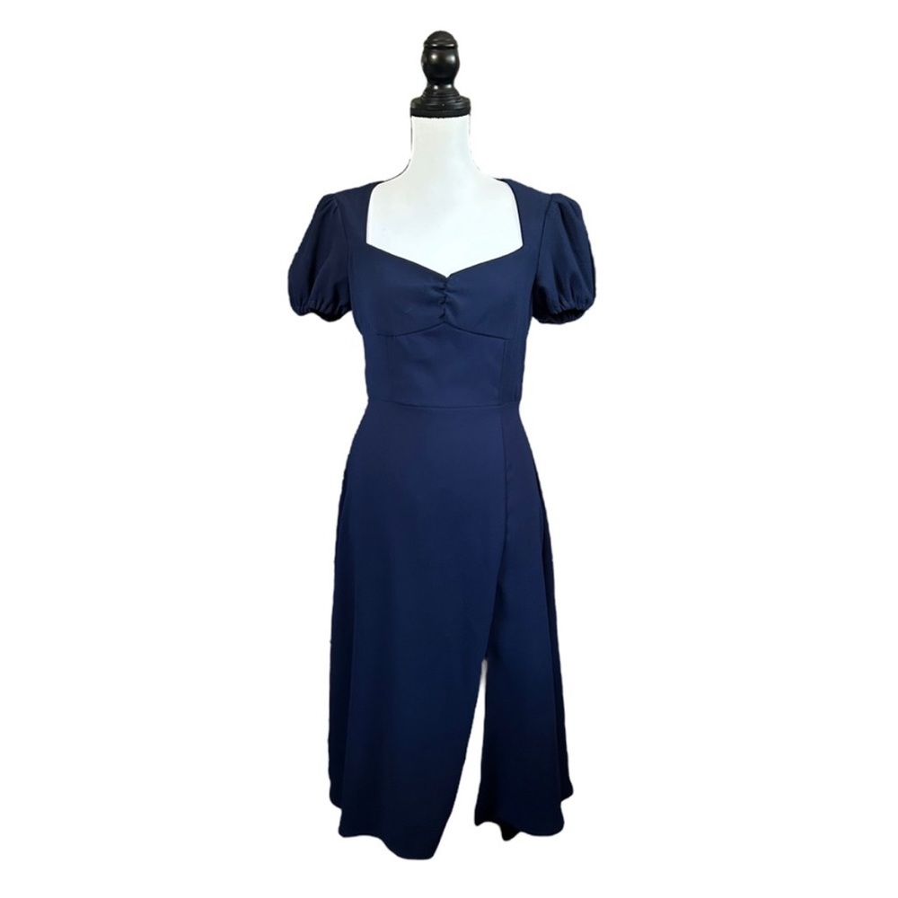 SALE Alexia Admor Gracie Midi Dress Navy Blue Sweetheart Neckline Puff Sleeve 4